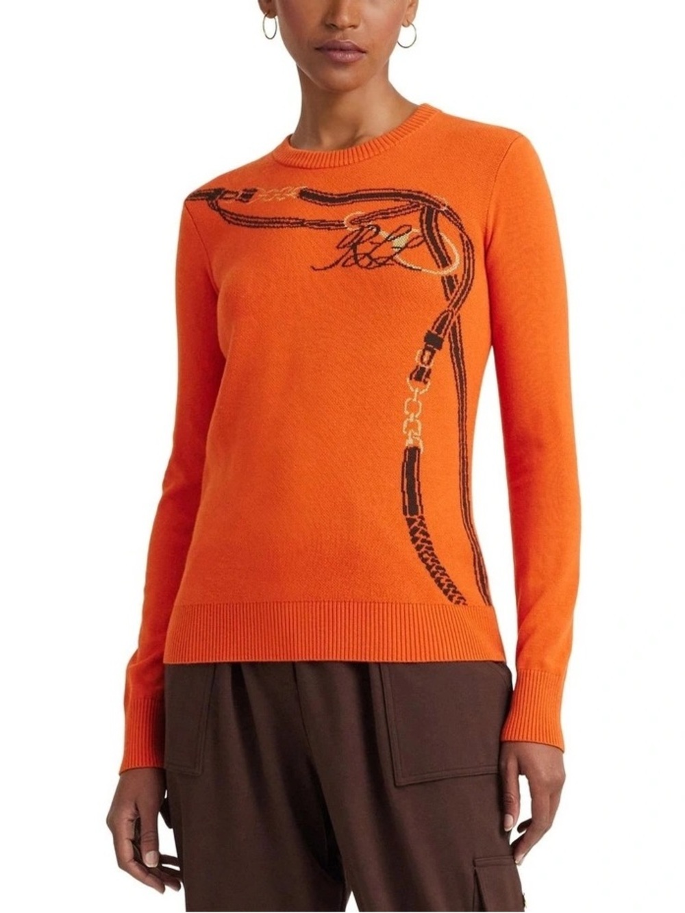 Lauren Ralph Lauren Belting Motif Cotton Blend Sweater in Orange Women’s Size S